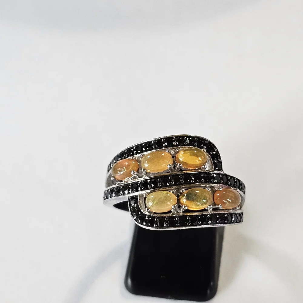 Genuine Honey Opal & Black Spinel Sterling Silver Ring Size 9.5! 😲 Final Price - Picture 4 of 9